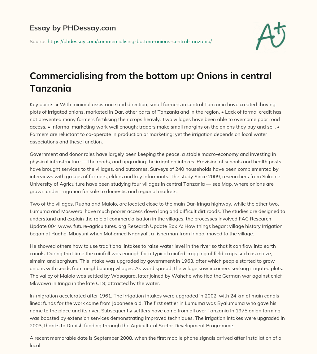 Commercialising from the bottom up: Onions in central Tanzania essay