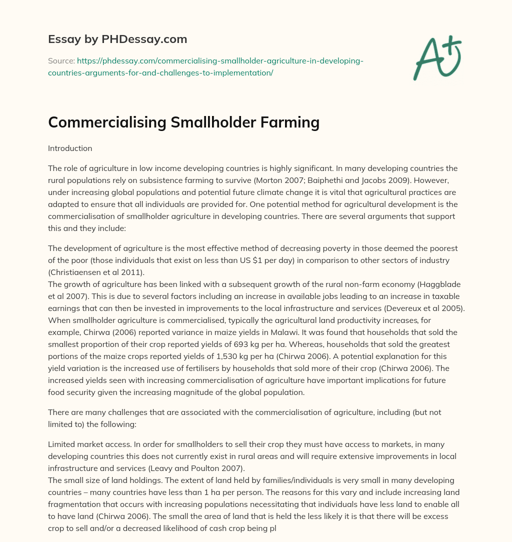 Commercialising Smallholder Farming essay
