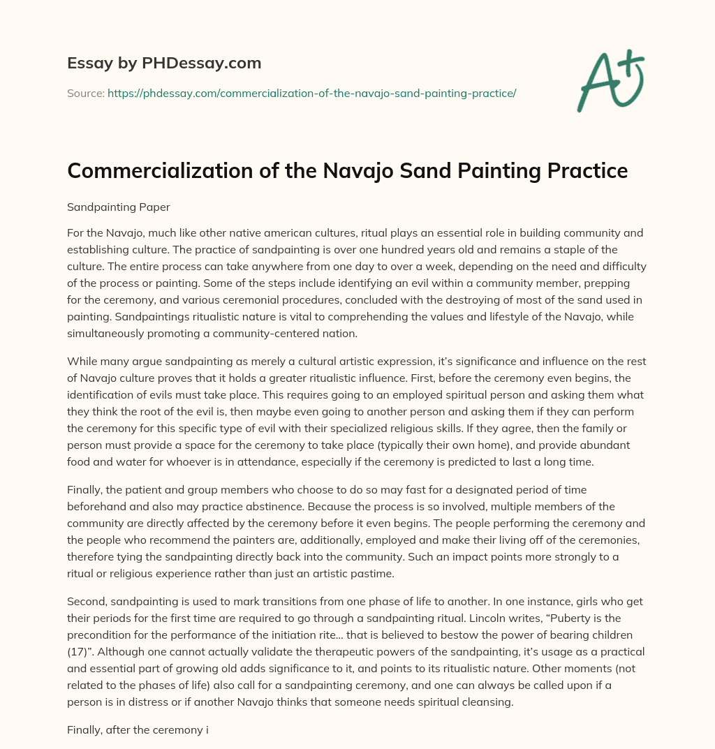 Commercialization of the Navajo Sand Painting Practice essay