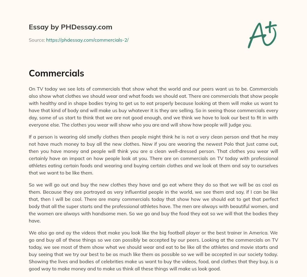 The Influence of Commercials on Our Self-Perception and Judgement essay