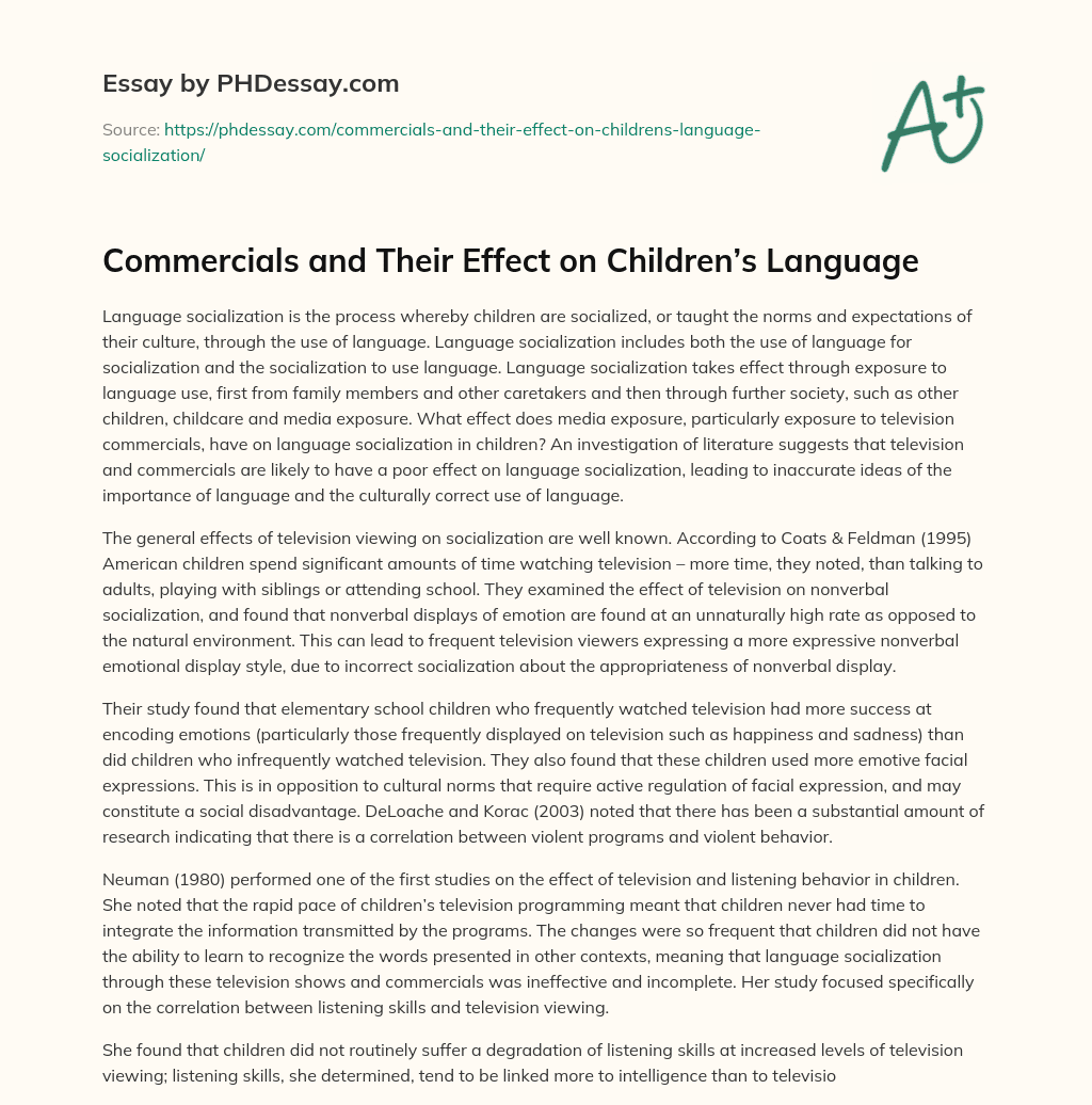 Commercials and Their Effect on Children’s Language essay