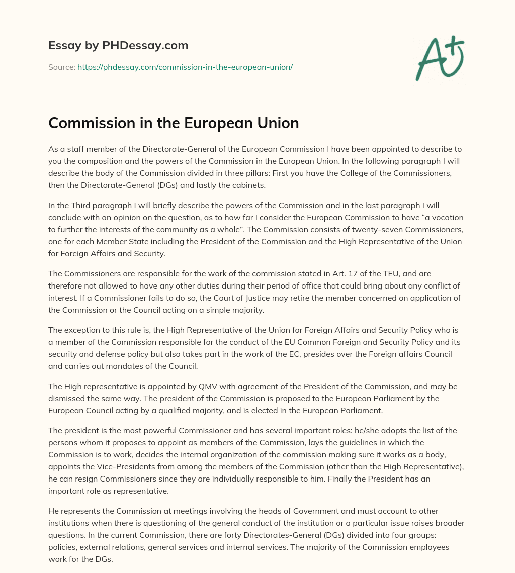 Commission in the European Union essay