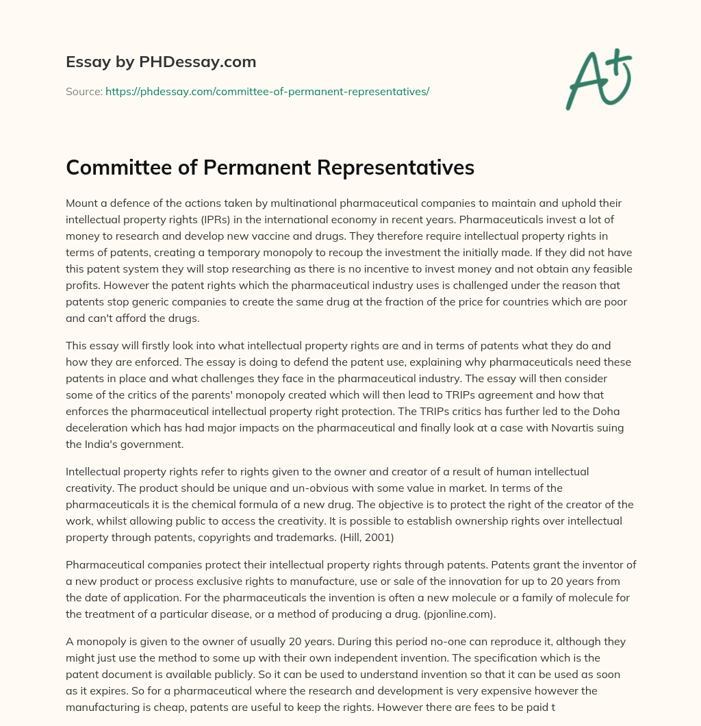 Committee of Permanent Representatives essay