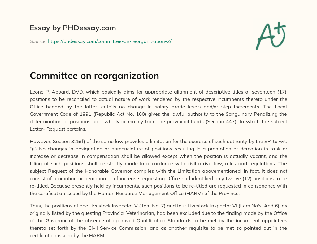 Committee on reorganization essay