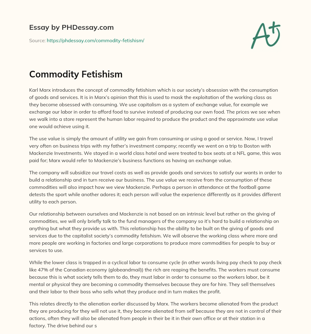 Commodity Fetishism essay