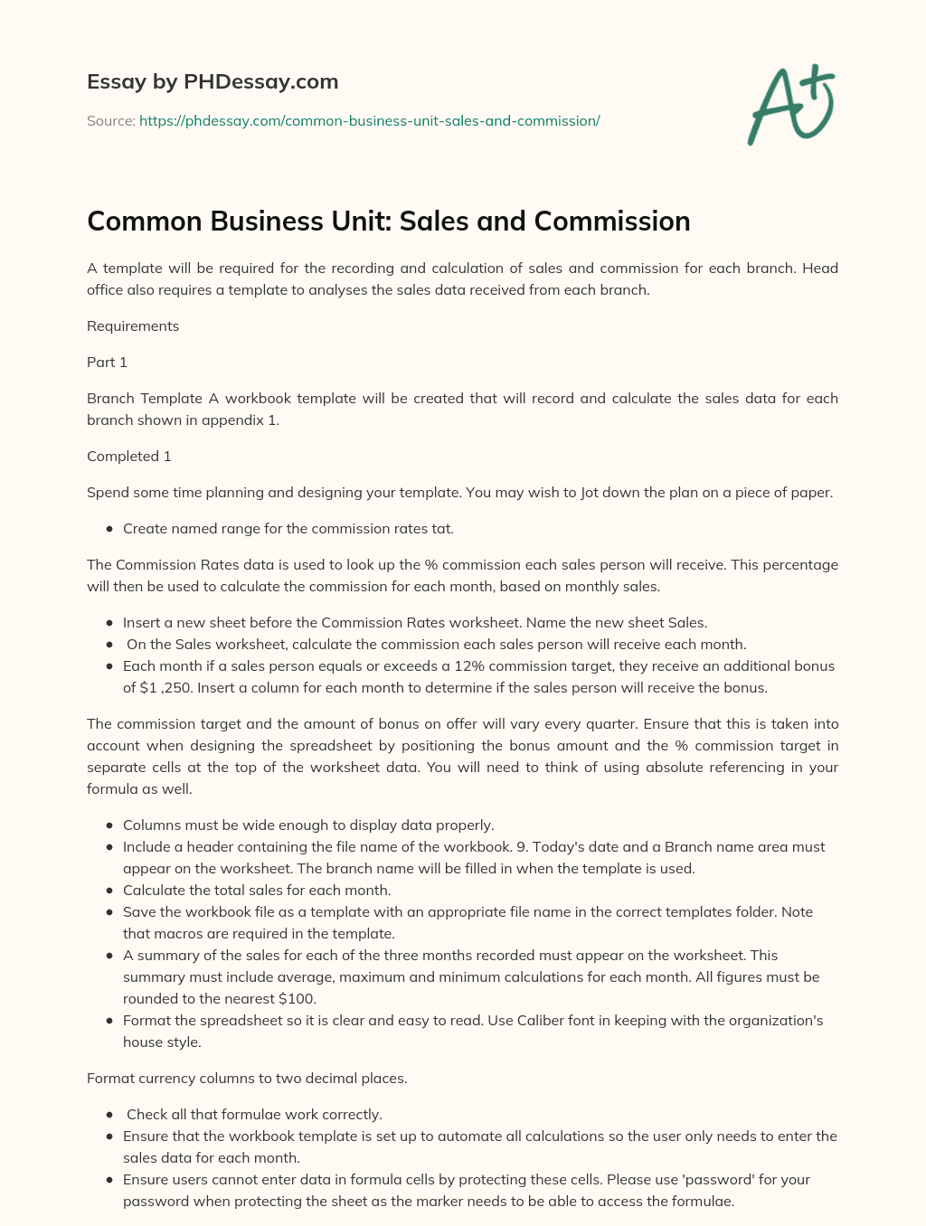 Common Business Unit: Sales and Commission essay