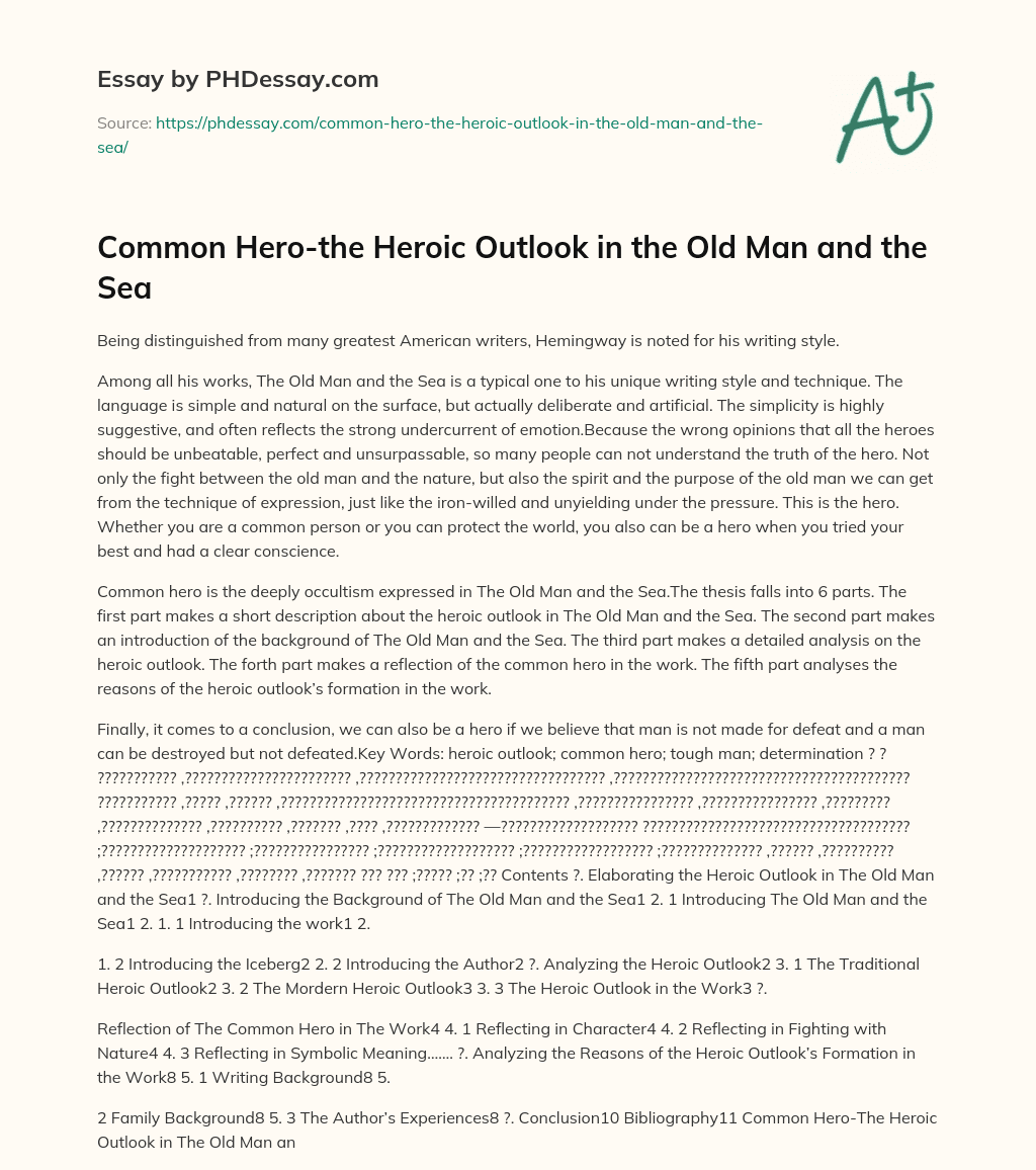 Common Hero-the Heroic Outlook in the Old Man and the Sea essay
