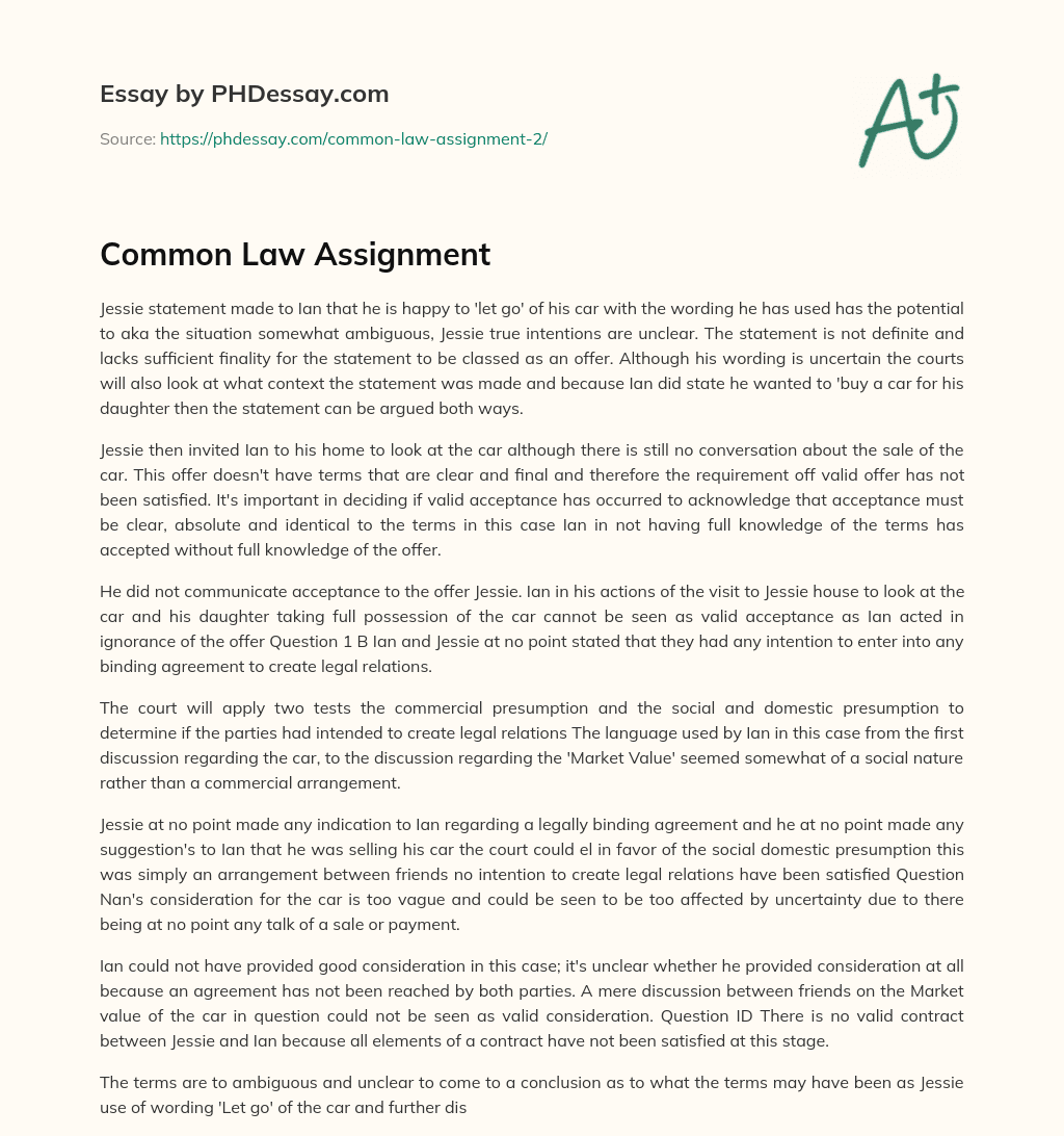 Common Law Assignment essay
