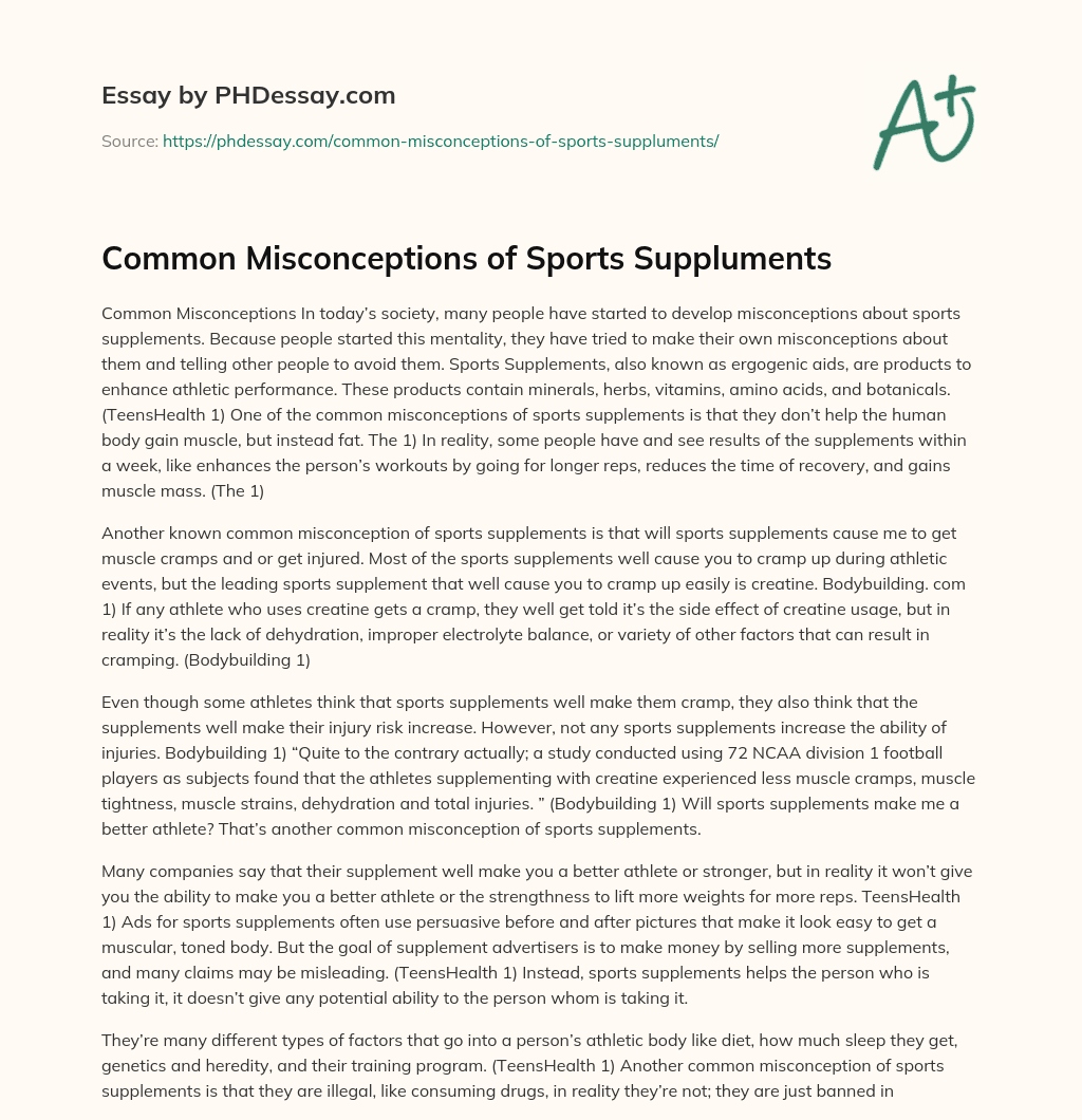 Common Misconceptions of Sports Suppluments essay