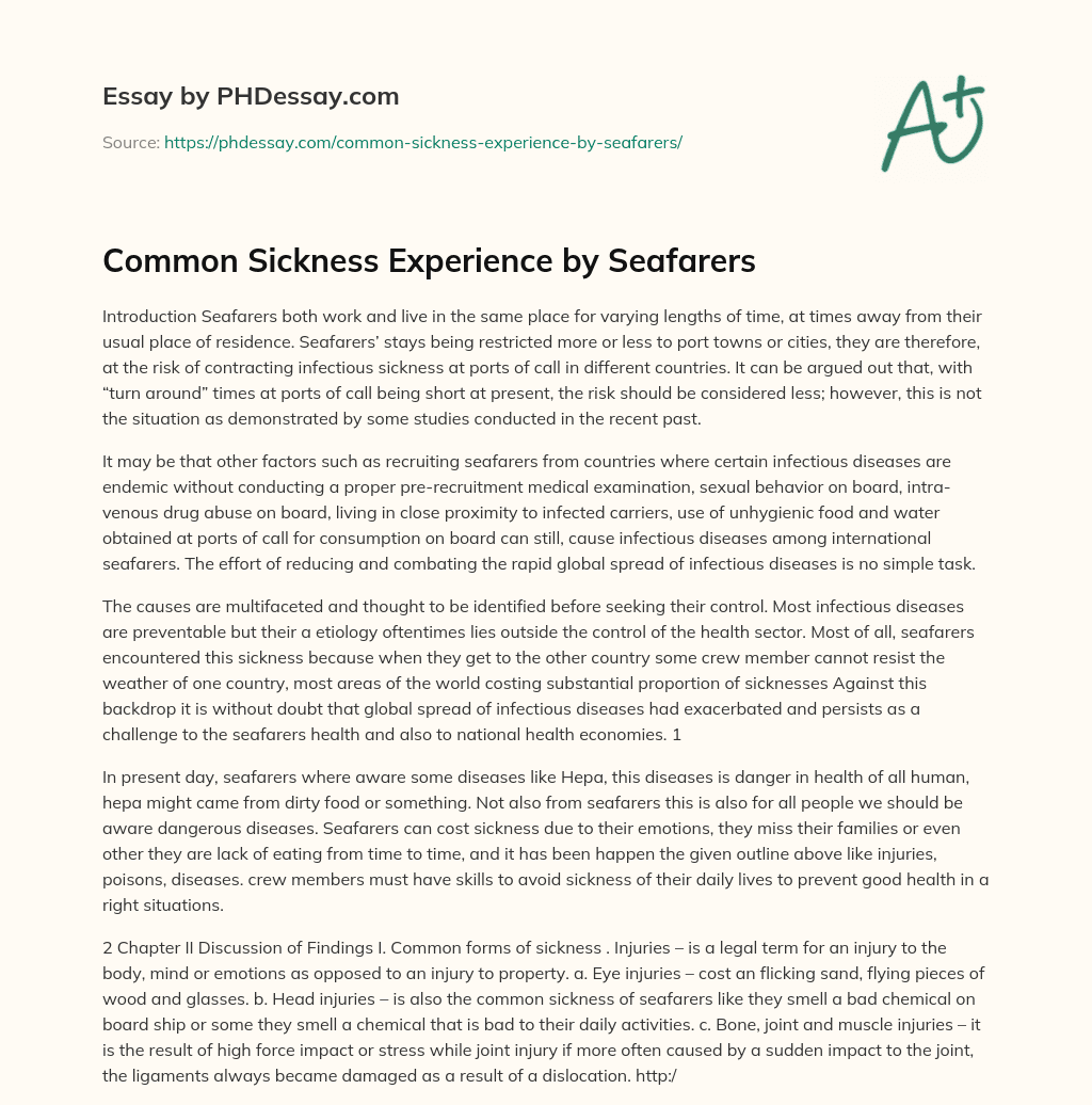 Common Sickness Experience by Seafarers essay