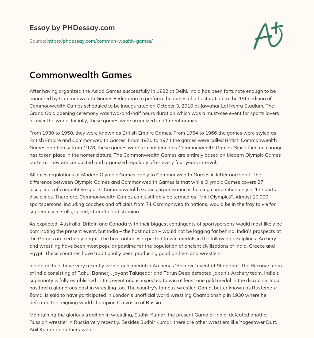 Commonwealth Games essay