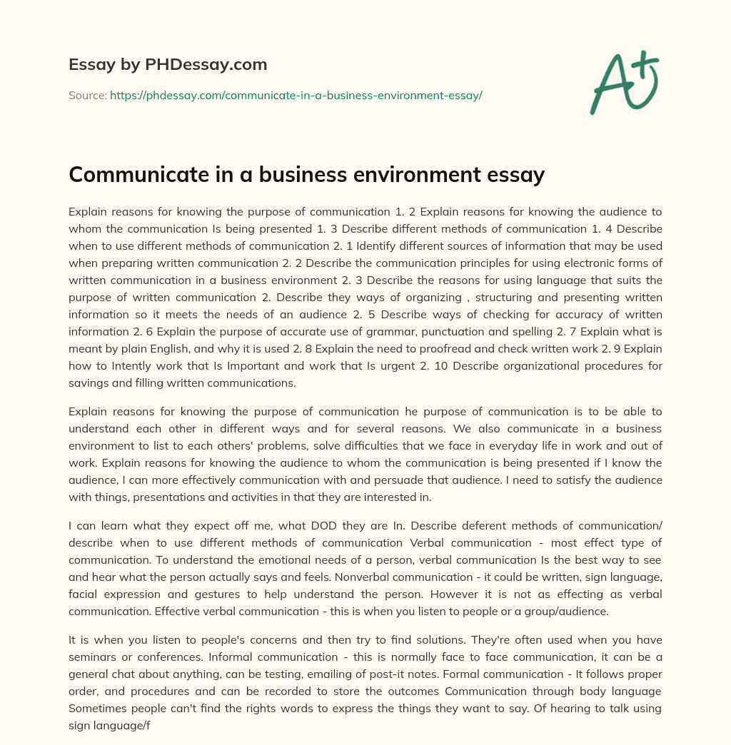 Communicate in a business environment essay essay