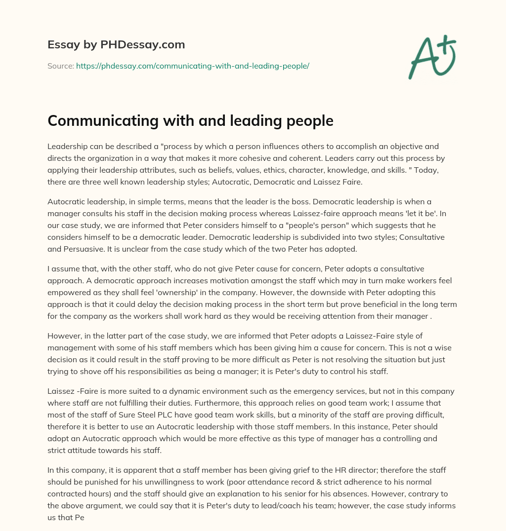 Communicating with and leading people essay