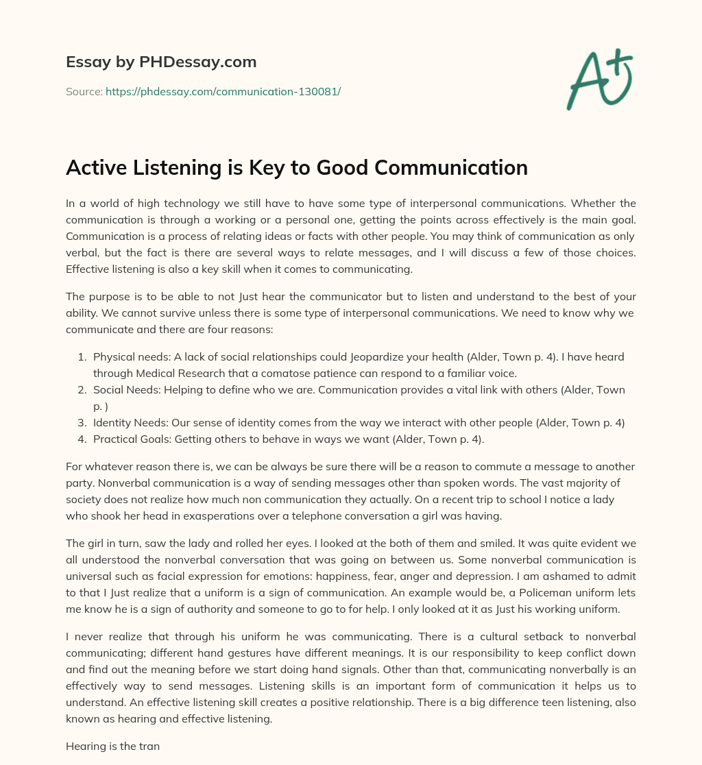 Active Listening is Key to Good Communication essay