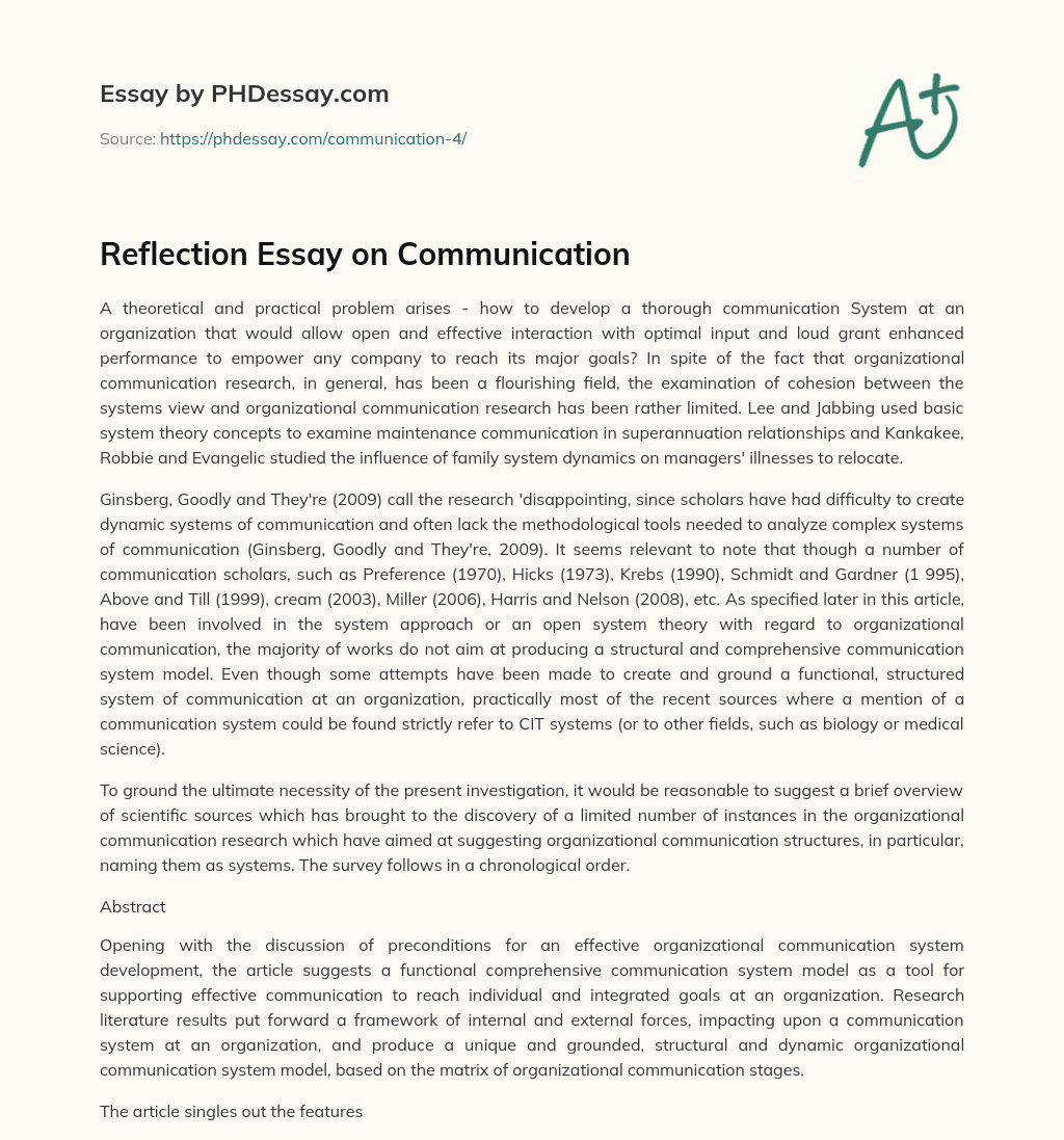 Reflection Essay on Communication essay