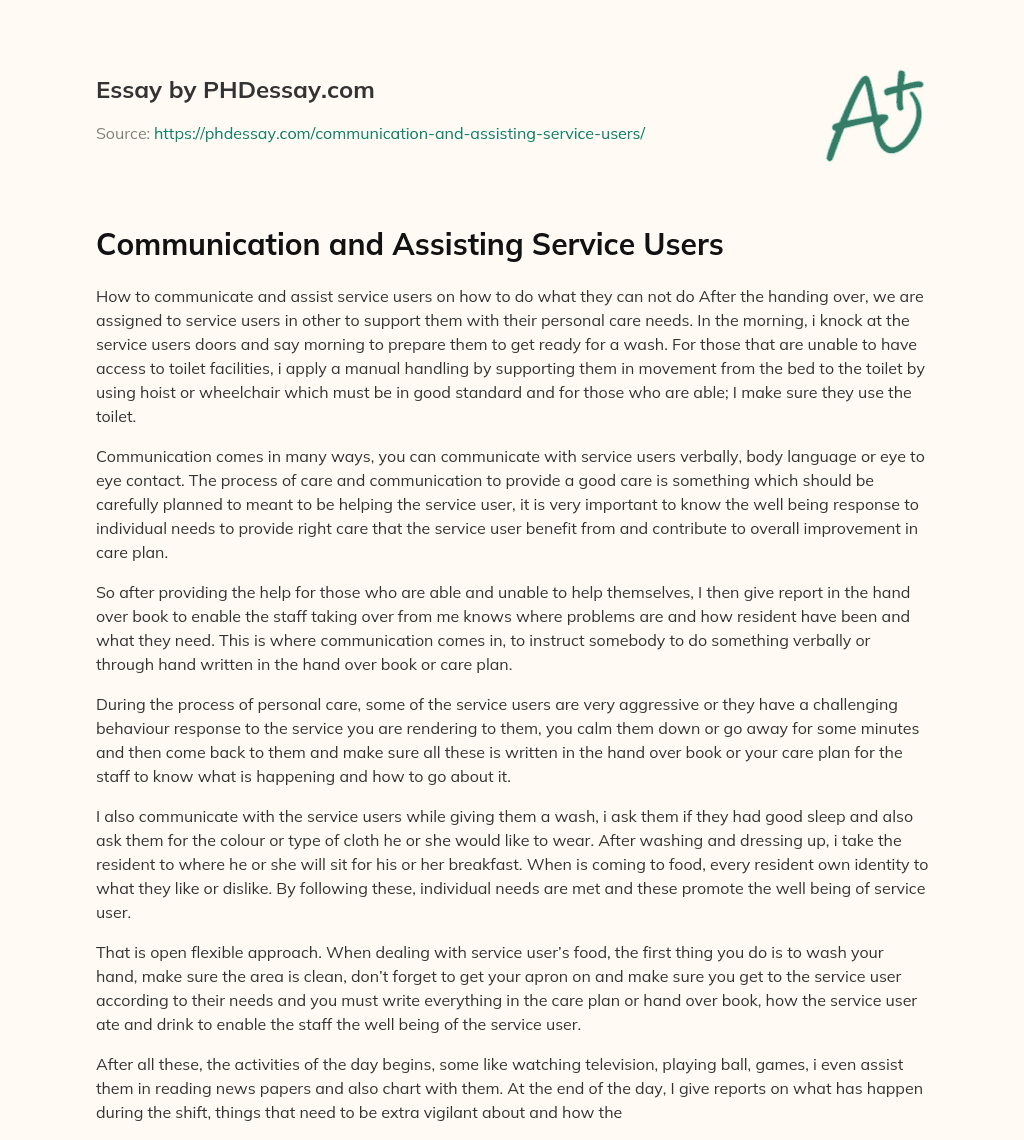 Communication and Assisting Service Users essay