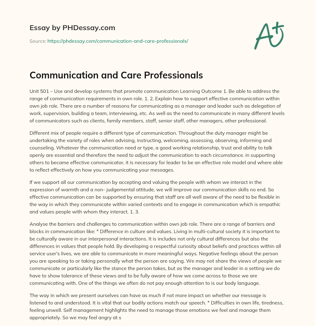 Communication and Care Professionals essay