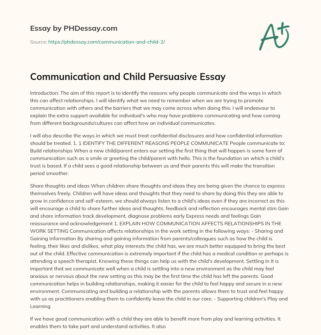 Communication and Child Persuasive Essay essay