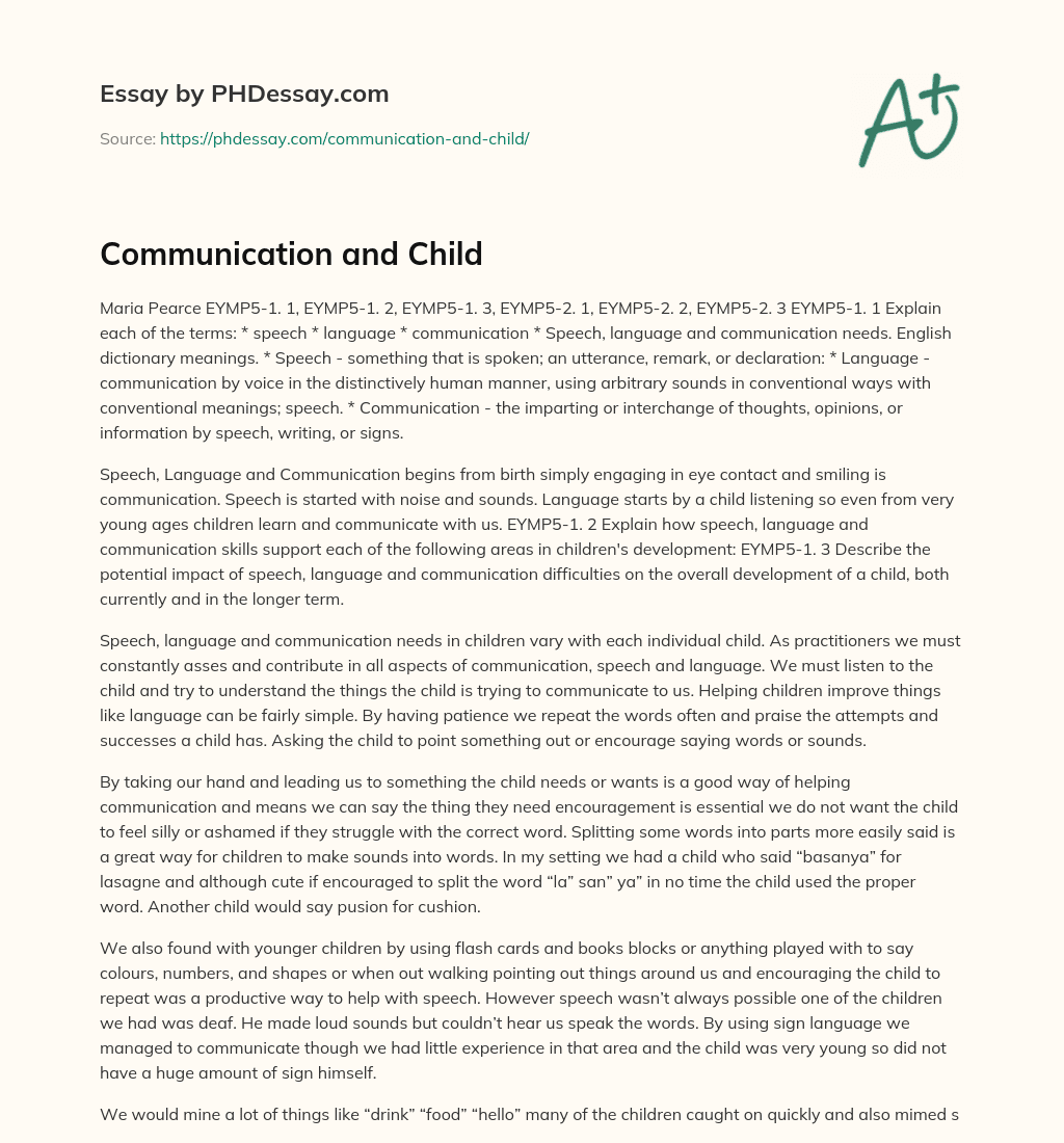 Communication and Child essay