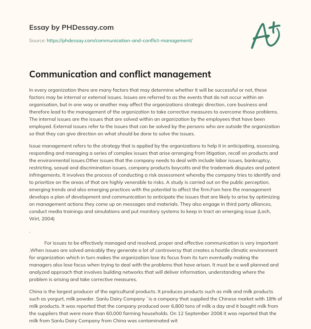 Communication and conflict management essay