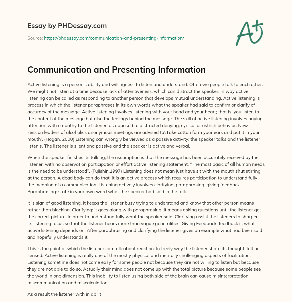 Communication and Presenting Information essay