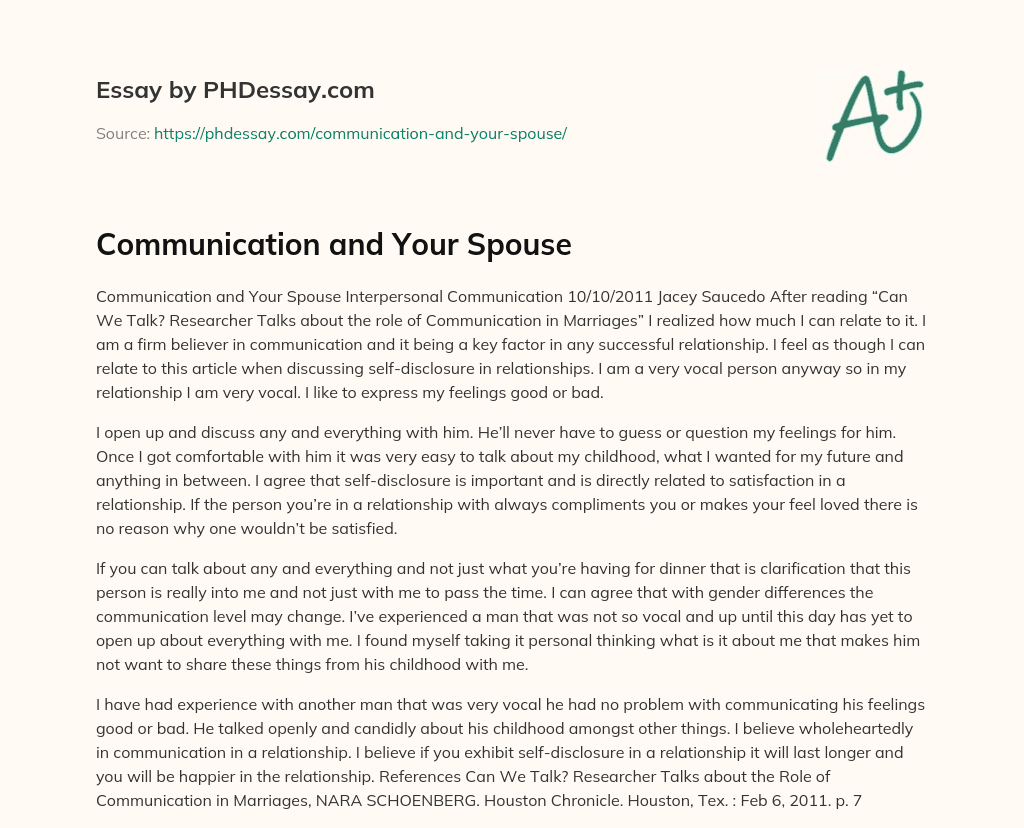 Communication and Your Spouse essay