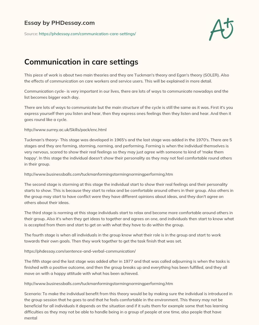 Communication in care settings essay