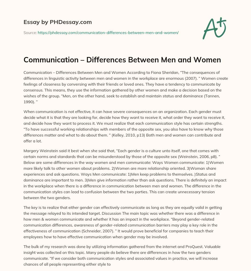 Communication – Differences Between Men and Women essay