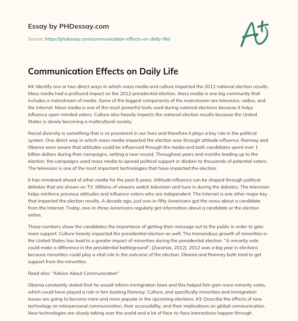 Communication Effects on Daily Life essay