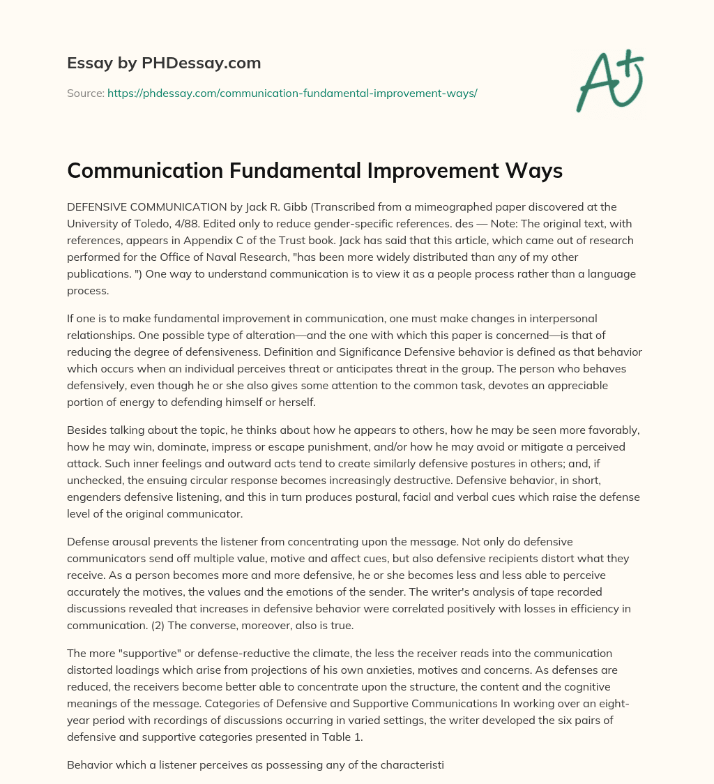 Communication Fundamental Improvement Ways essay