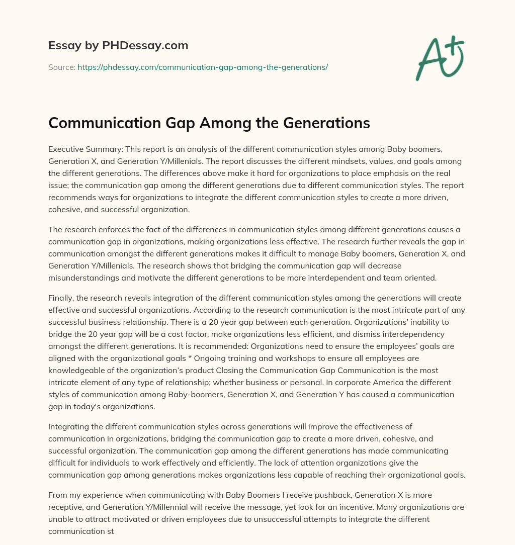 Communication Gap Among the Generations essay