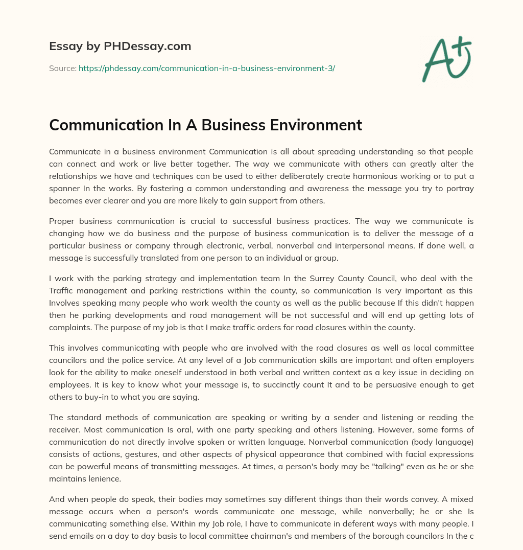 Communication In A Business Environment essay