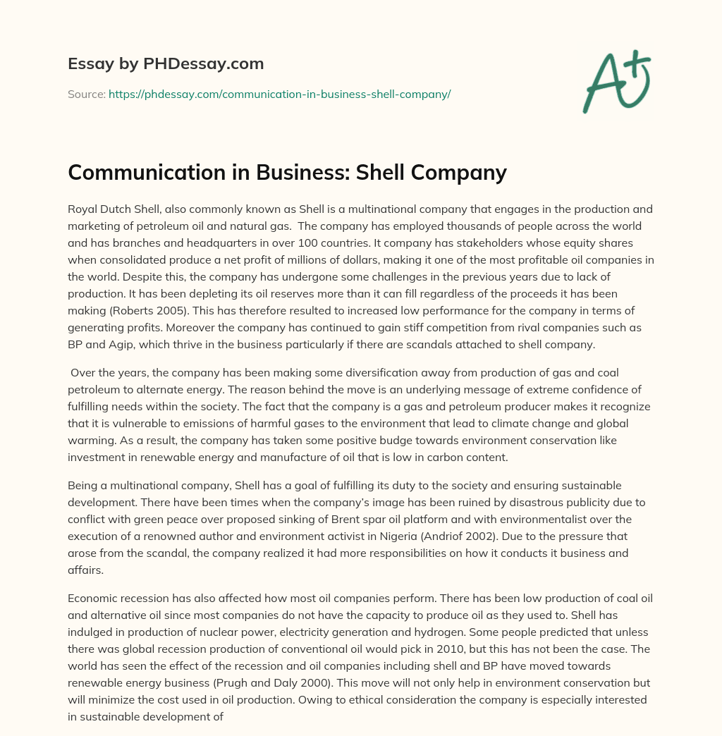 Communication in Business: Shell Company essay