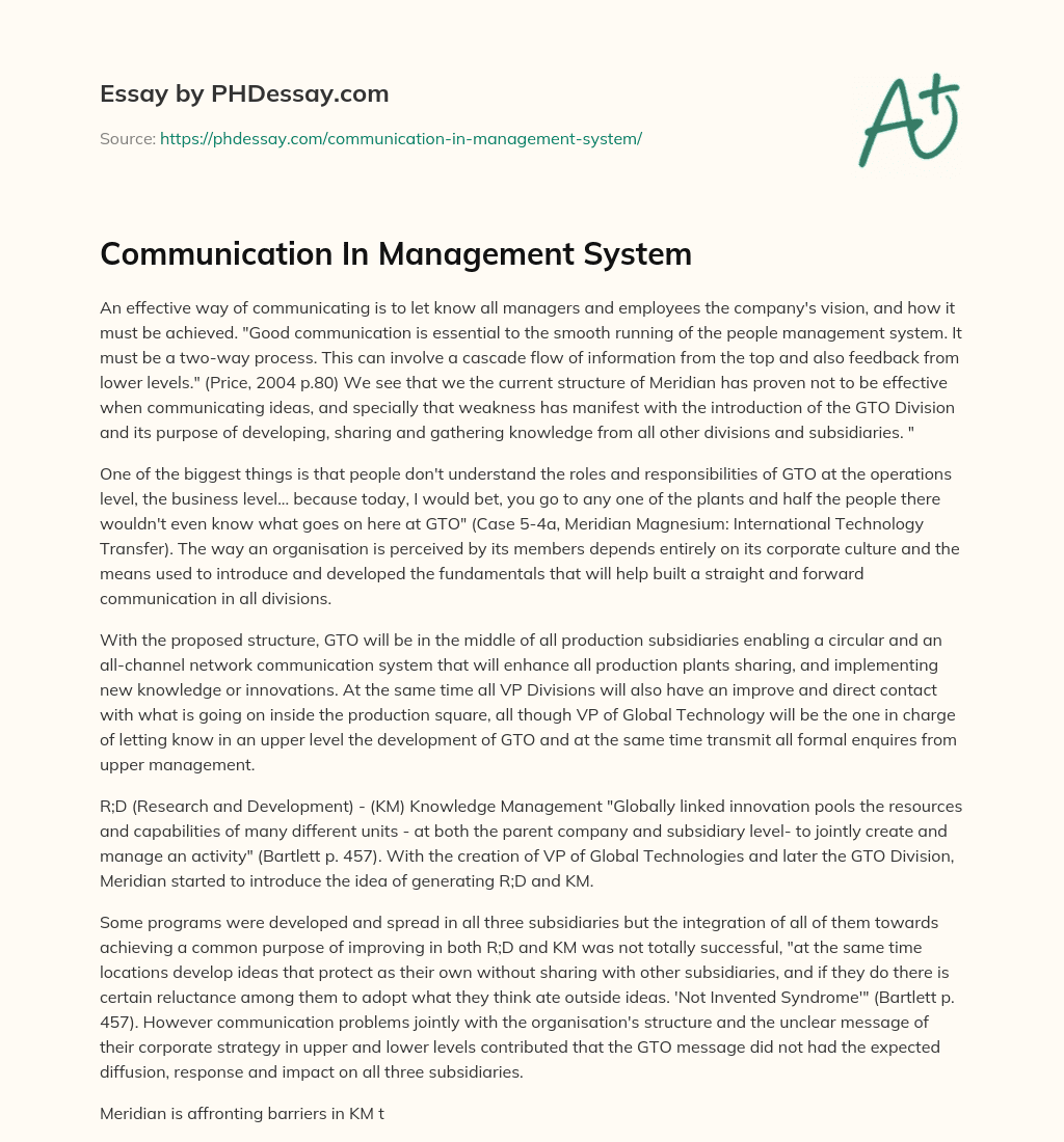 Communication In Management System essay