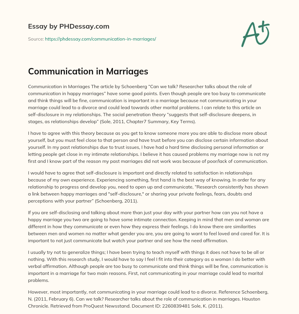 Communication in Marriages essay