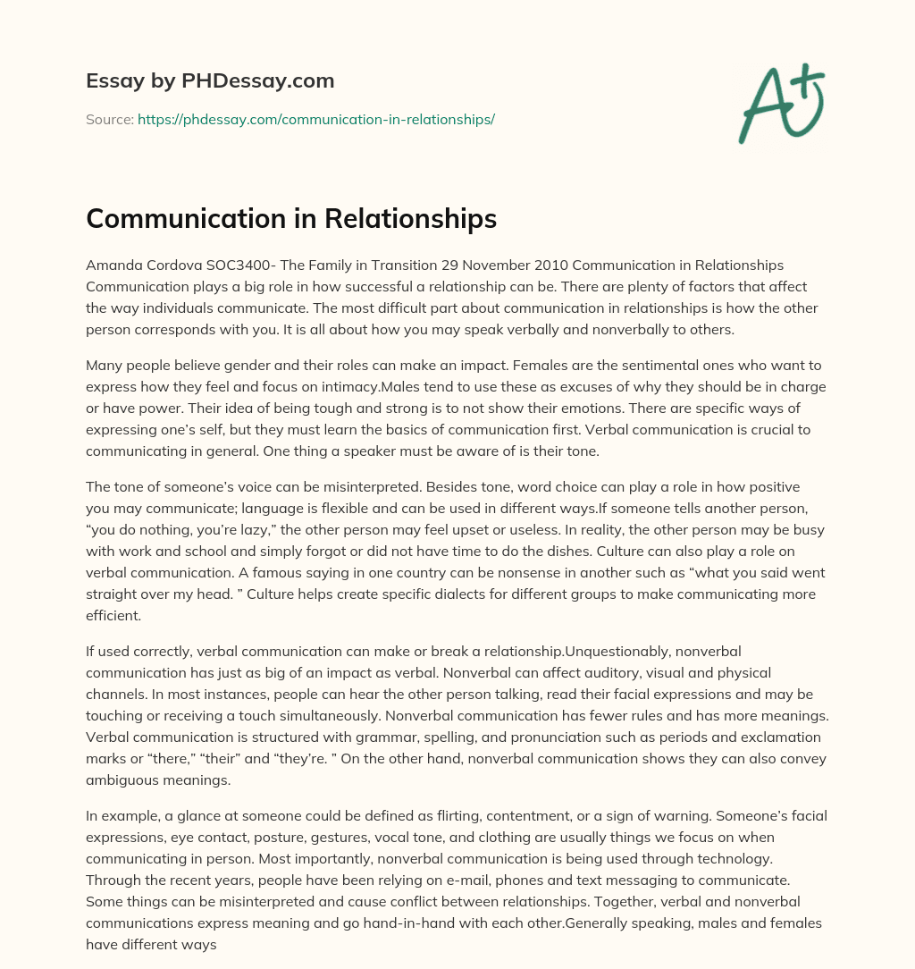 Communication in Relationships essay