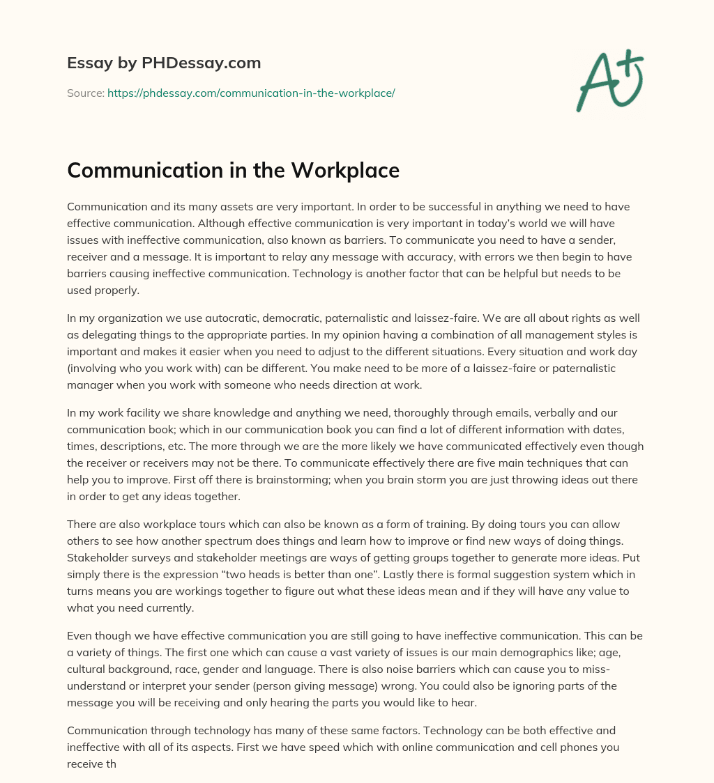 Communication in the Workplace essay