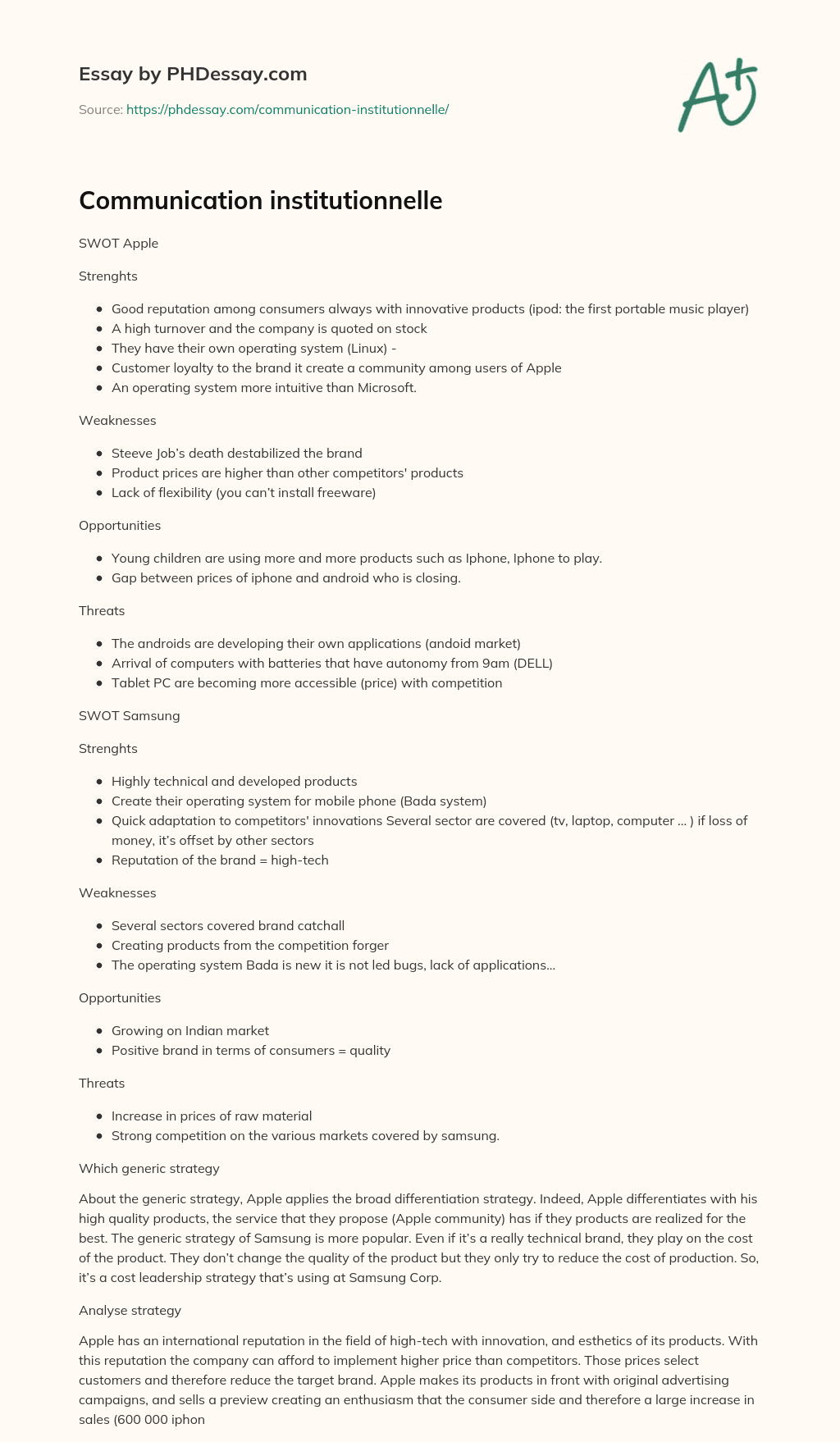 Communication institutionnelle essay
