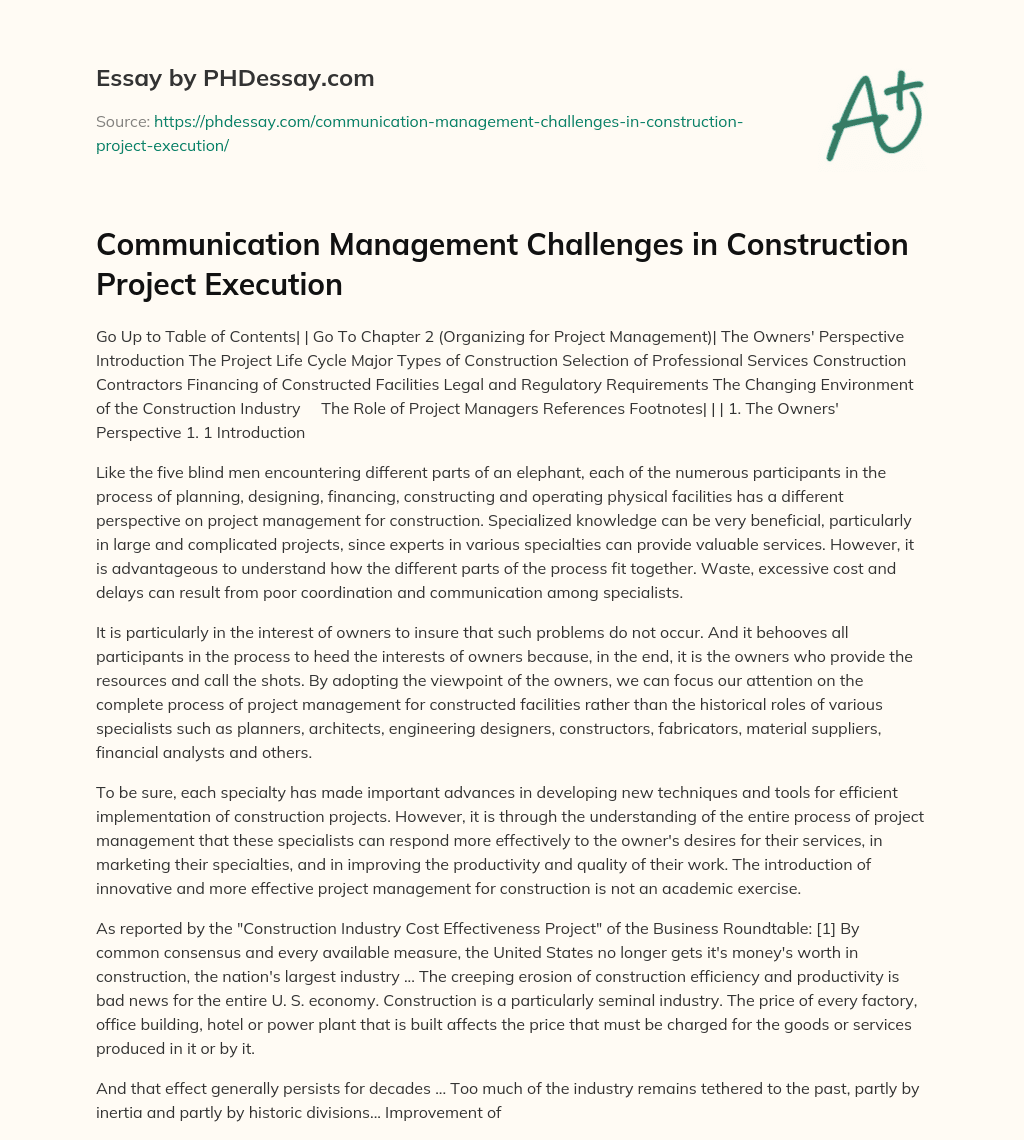 Communication Management Challenges in Construction Project Execution essay