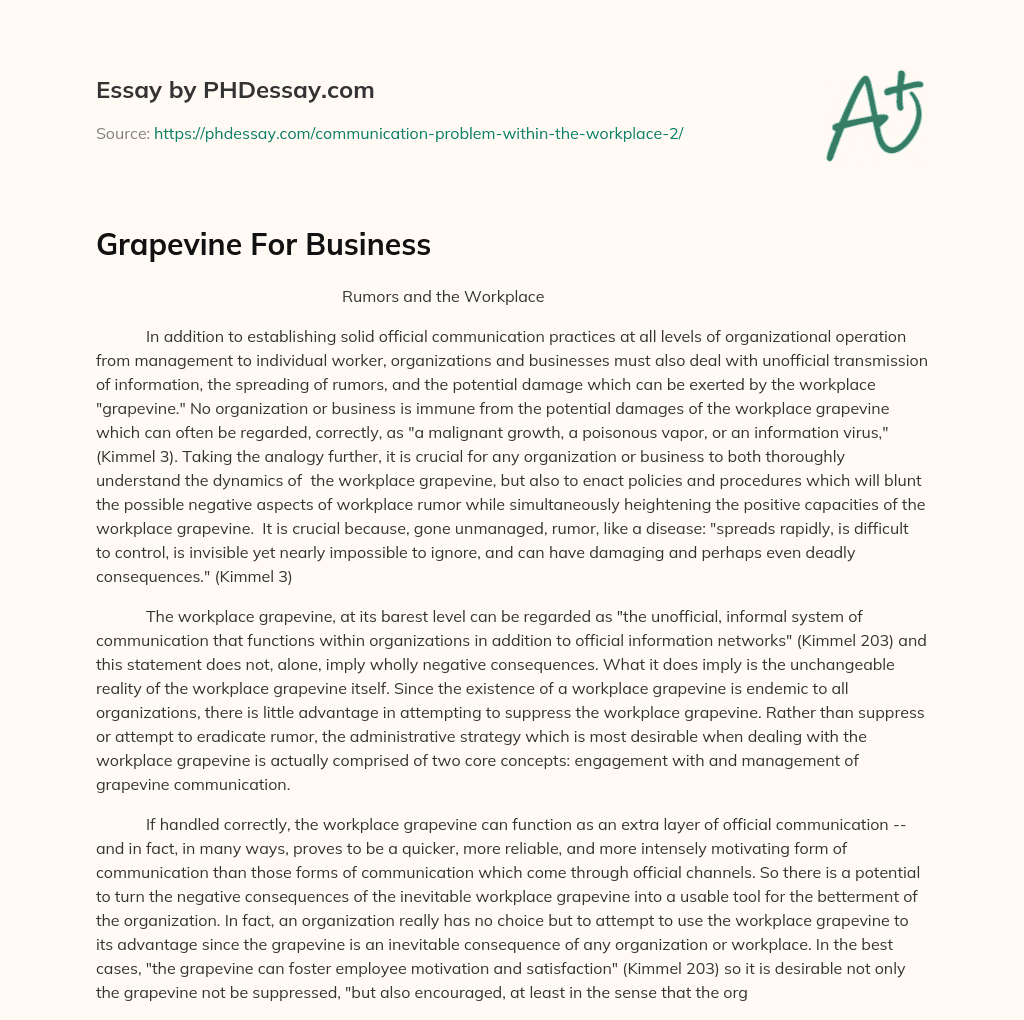 Grapevine For Business essay