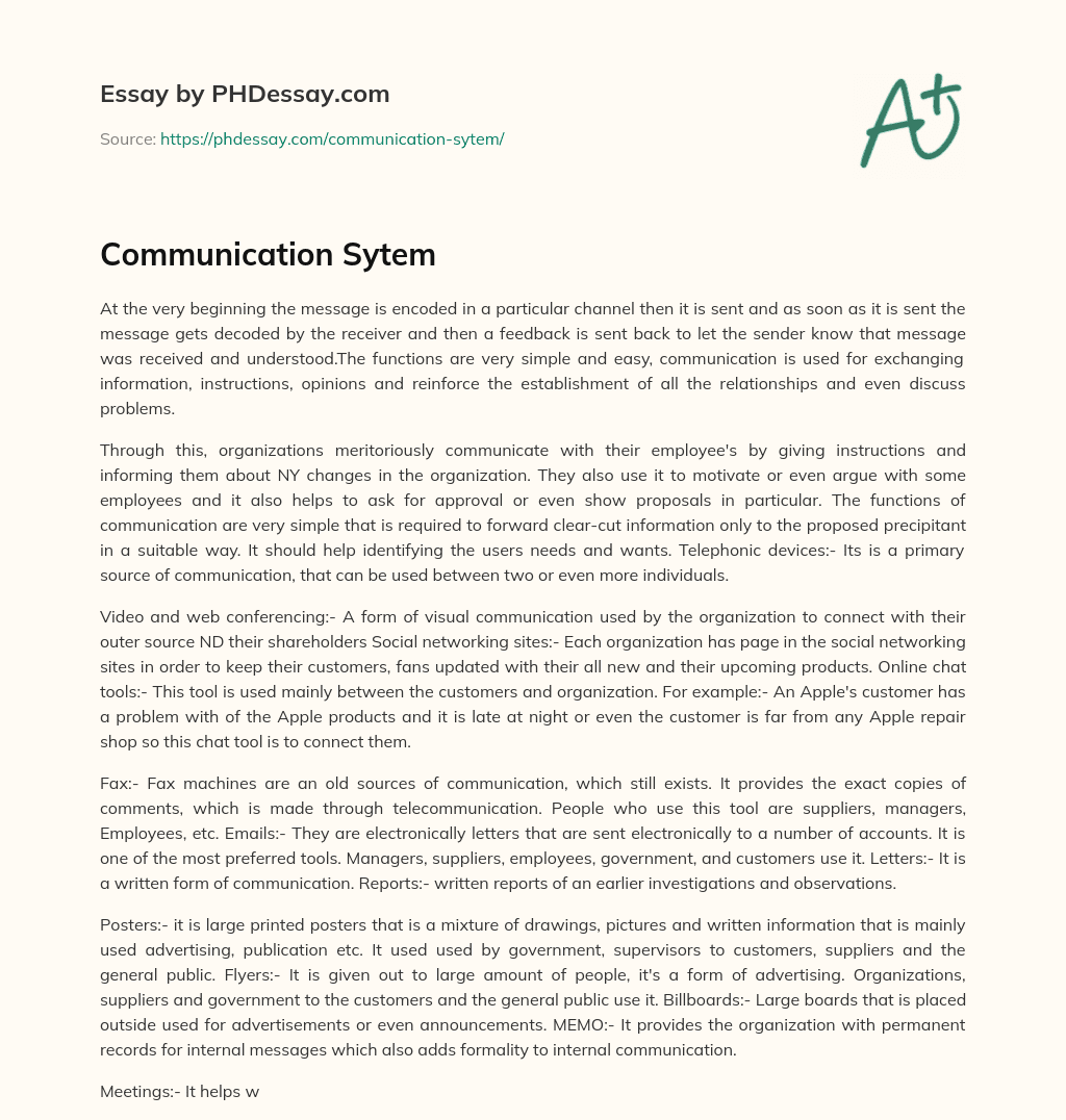 Communication Sytem essay