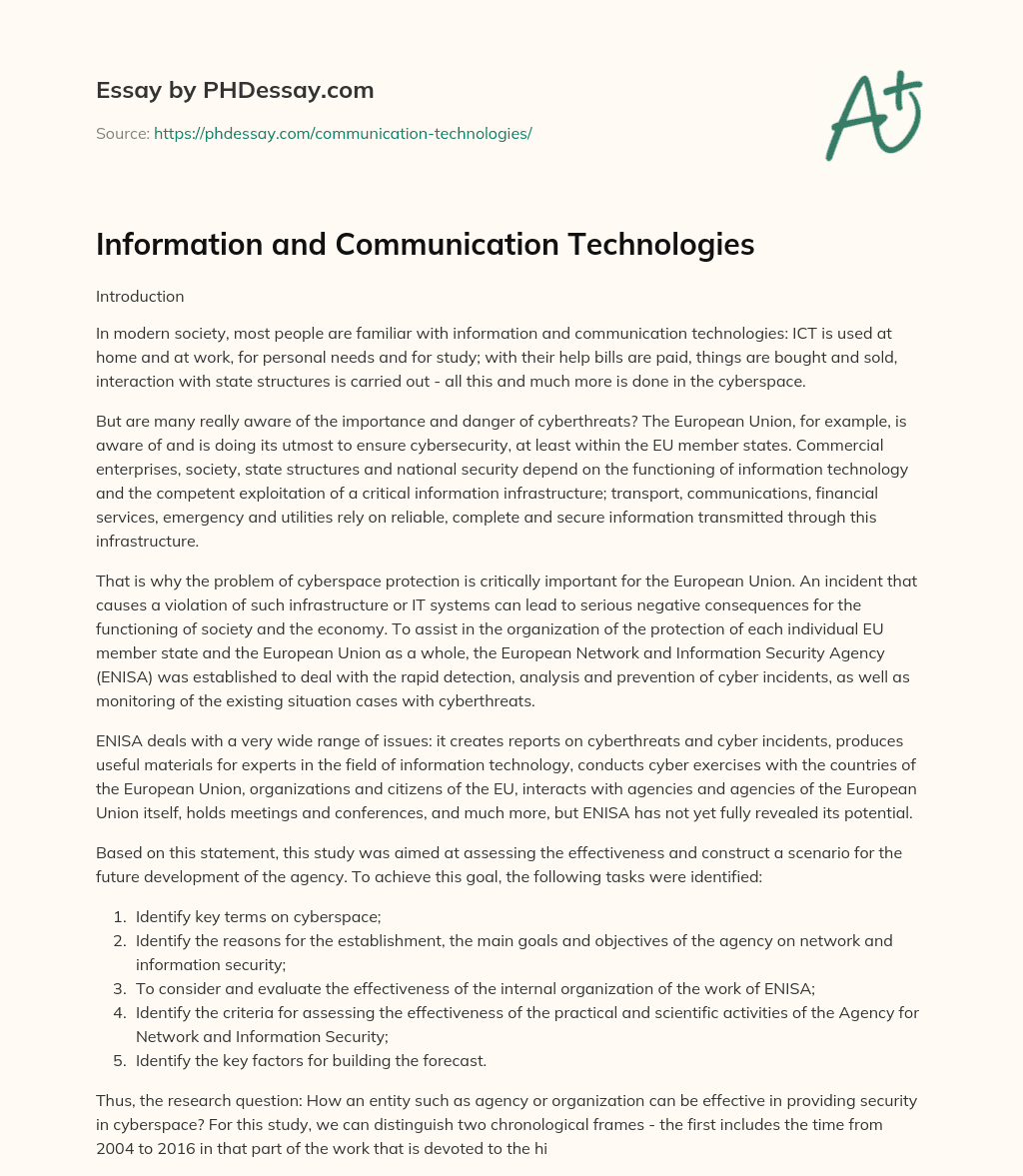 Information and Communication Technologies essay