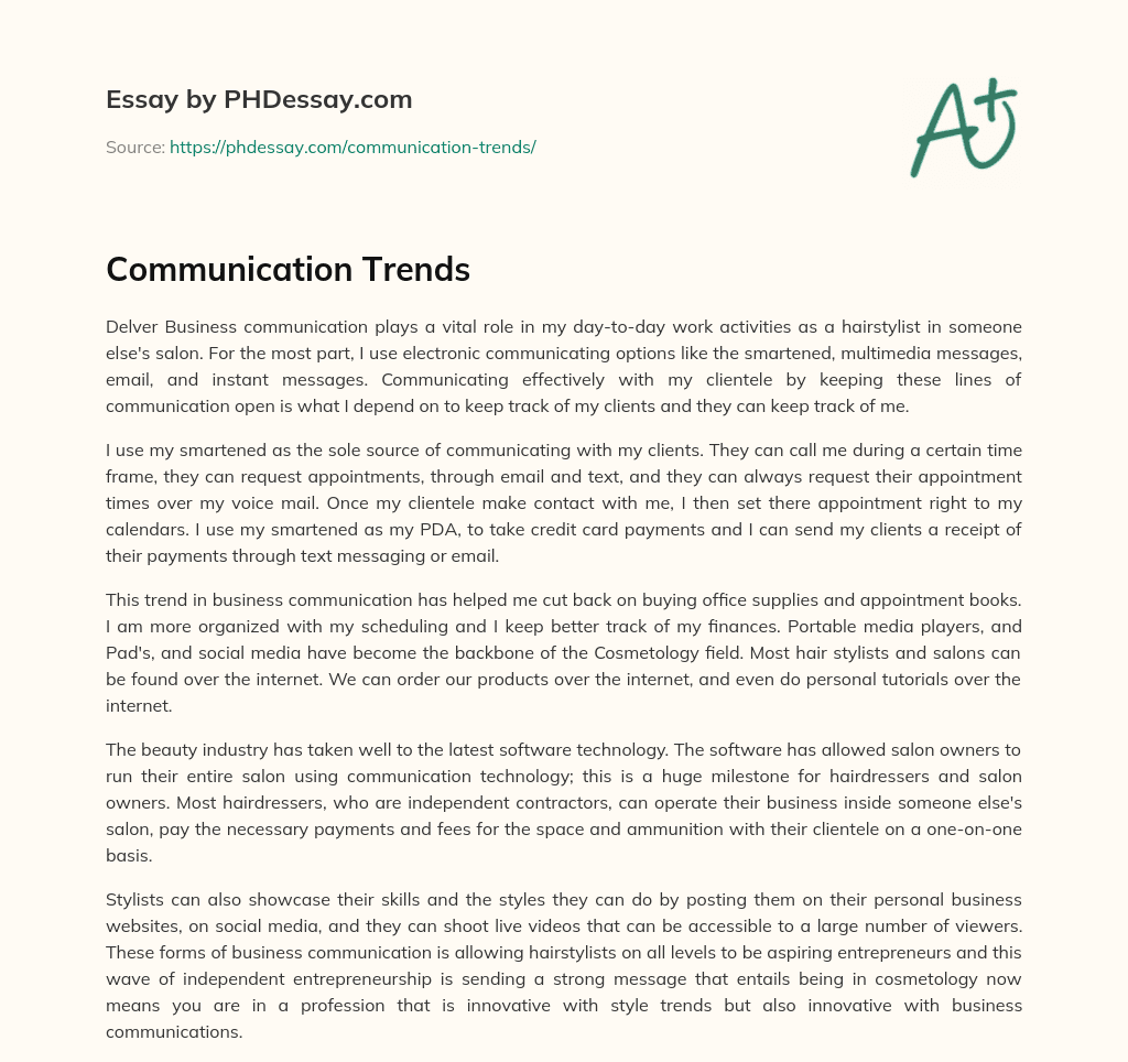 The Importance of Technology in Business Communication for Hairstylists and Salon Owners essay