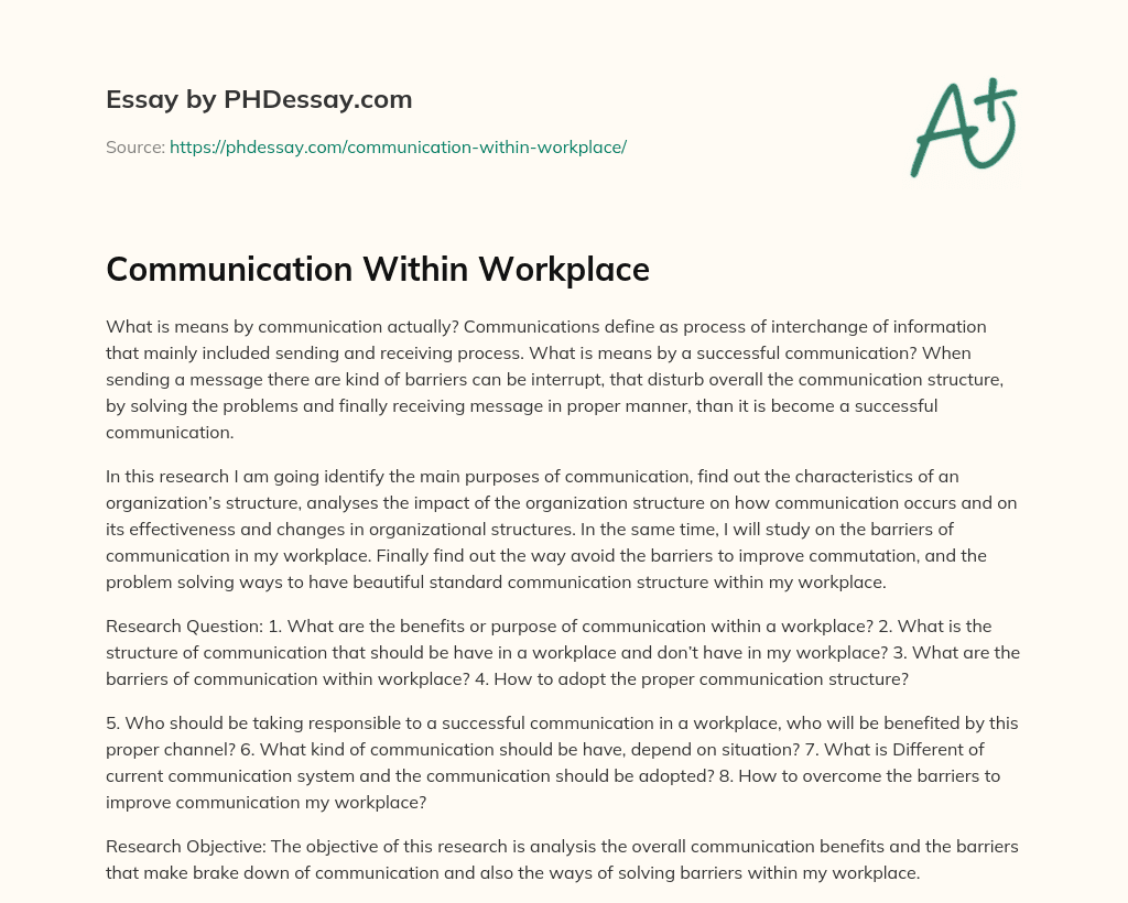 Communication Within Workplace essay