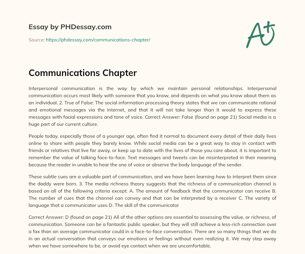 Communications Chapter essay