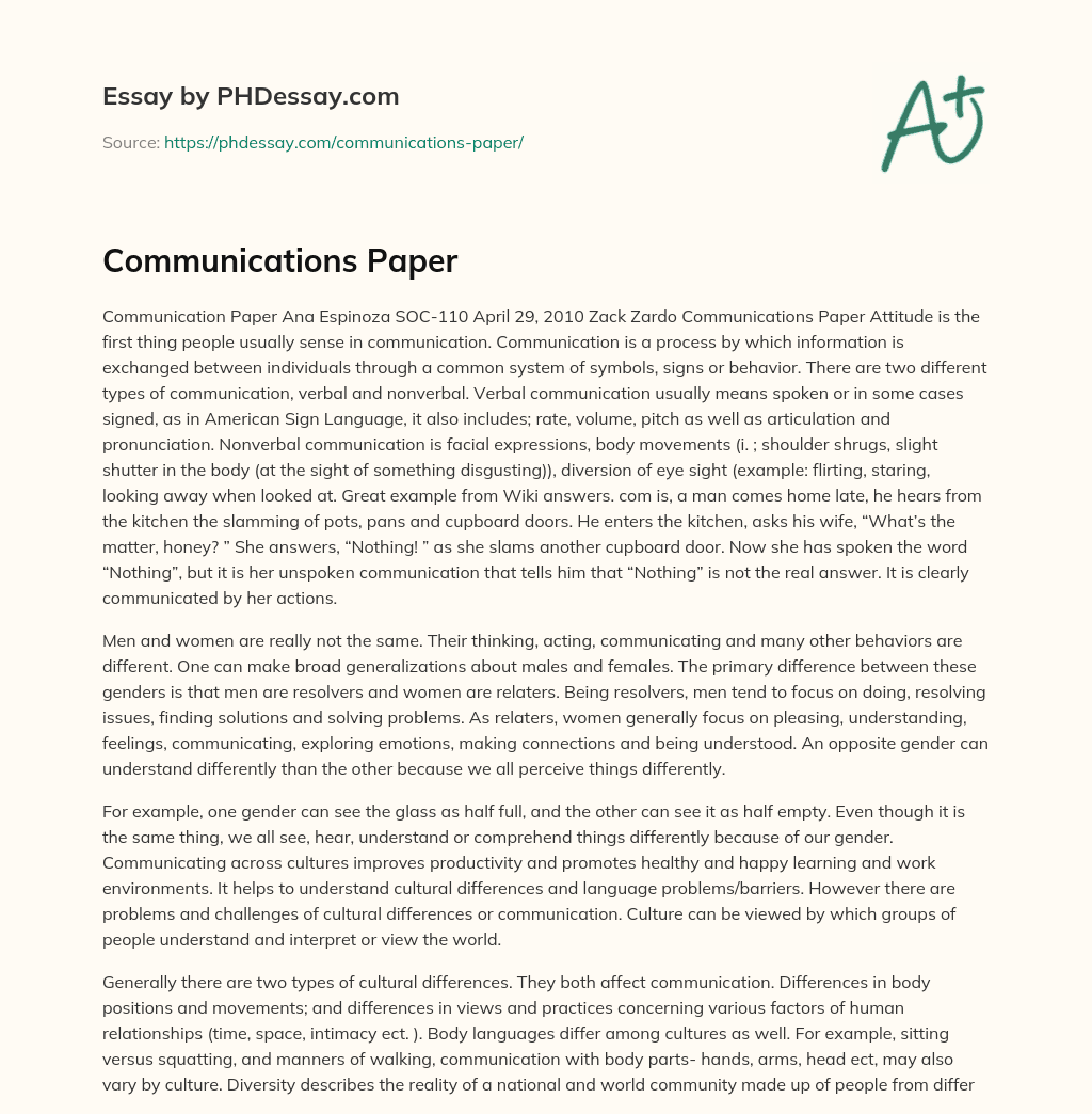 Understanding Verbal and Nonverbal Communication Differences Between Genders essay