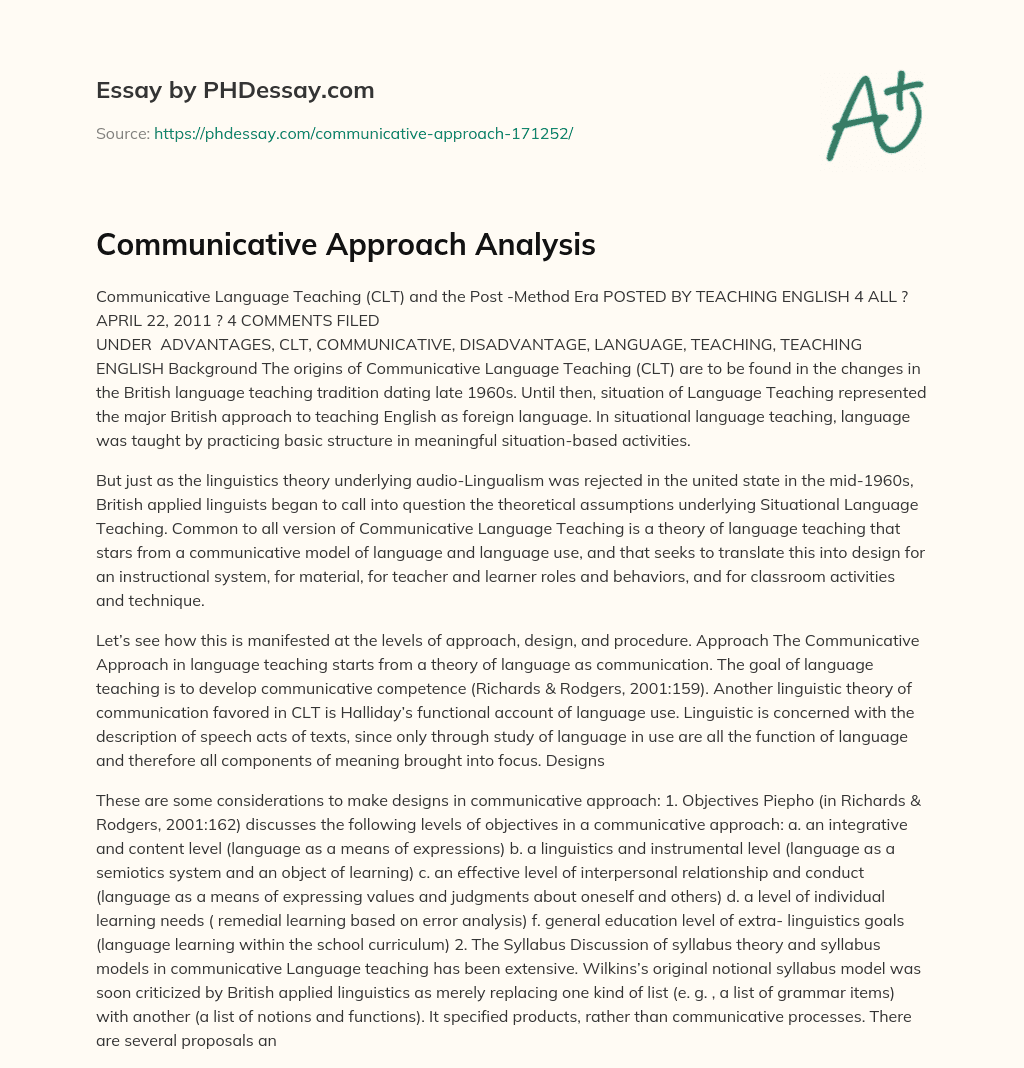 Communicative Approach Analysis essay