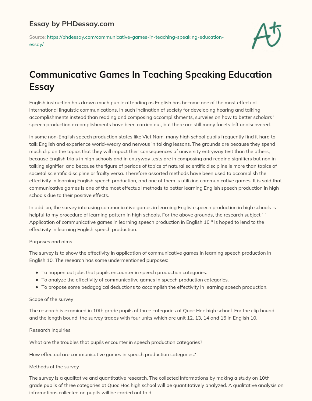 Communicative Games In Teaching Speaking Education Essay essay