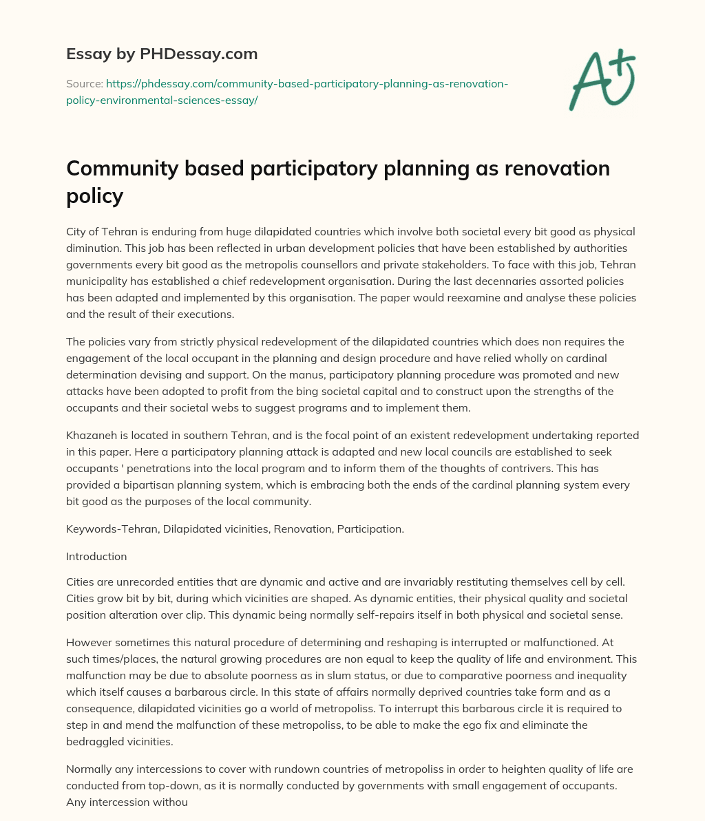 Community based participatory planning as renovation policy essay