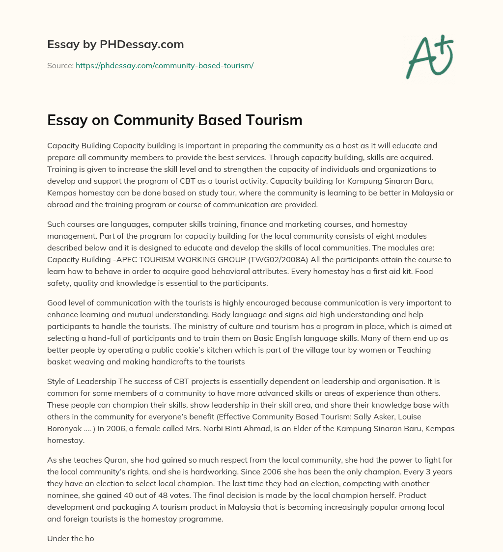 Essay on Community Based Tourism essay